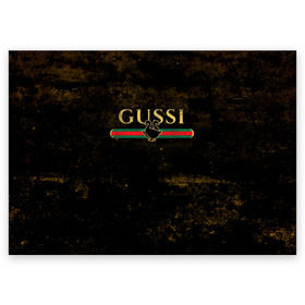 Поздравительная открытка с принтом GUSSI GOLD в Петрозаводске, 100% бумага | плотность бумаги 280 г/м2, матовая, на обратной стороне линовка и место для марки
 | fasion | gold | gucci | gussi | trend | гусси | гуччи | золото | золотой | мода | одежда | тренд | тренды