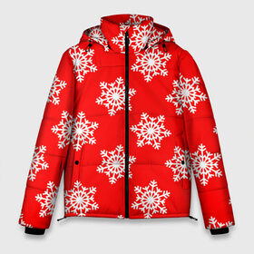 Мужская зимняя куртка 3D с принтом Новогодние снежинки в Петрозаводске, верх — 100% полиэстер; подкладка — 100% полиэстер; утеплитель — 100% полиэстер | длина ниже бедра, свободный силуэт Оверсайз. Есть воротник-стойка, отстегивающийся капюшон и ветрозащитная планка. 

Боковые карманы с листочкой на кнопках и внутренний карман на молнии. | Тематика изображения на принте: christmas | new year | snow | ёлка | зима | каникулы | новогодний паттерн | новый год | праздник | рождество | снег | снежинки