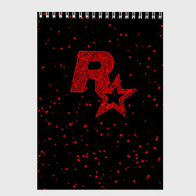 Скетчбук с принтом Rockstar в Петрозаводске, 100% бумага
 | 48 листов, плотность листов — 100 г/м2, плотность картонной обложки — 250 г/м2. Листы скреплены сверху удобной пружинной спиралью | auto | dead | grand | gta | gta5 | rdr | red | redemption | rockstar | theft | рокстар