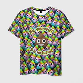 Мужская футболка 3D с принтом Be yourself в Петрозаводске, 100% полиэфир | прямой крой, круглый вырез горловины, длина до линии бедер | be natural | emoji | poop | будь собой | паттрен | радуга | радужная | смайлик | толпа | эмоджи | эмодзи