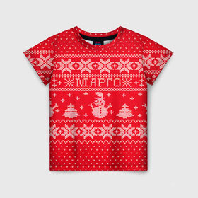 Детская футболка 3D с принтом Новогодняя Рита в Петрозаводске, 100% гипоаллергенный полиэфир | прямой крой, круглый вырез горловины, длина до линии бедер, чуть спущенное плечо, ткань немного тянется | дед мороз | елка | зима | имена | кофта | маргарита | марго | новогодний | новый год | рита | свитер | снег | снеговик | снежинки | узор