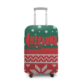 Чехол для чемодана 3D с принтом Новогодняя Ангелина в Петрозаводске, 86% полиэфир, 14% спандекс | двустороннее нанесение принта, прорези для ручек и колес | белый | год | зеленый | имя | красный | новый | подарок | символ | сюрприз | узор