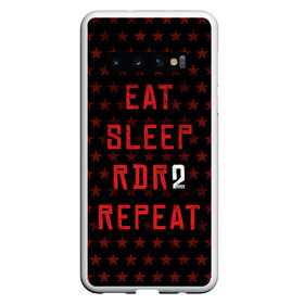Чехол для Samsung Galaxy S10 с принтом Eat Sleep RDR2 Repeat в Петрозаводске, Силикон | Область печати: задняя сторона чехла, без боковых панелей | dead | die | eat | flag | game | games | gta | rdr | rdr2 | red | redemption | repeat | rockstar | sleep | sun | western | вестерн | выкуп | гта | дикий | запад | игра | игры | красный | мертвый | рдр | рдр2 | рокстар | солнце