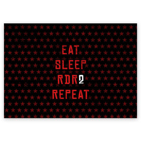 Поздравительная открытка с принтом Eat Sleep RDR2 Repeat в Петрозаводске, 100% бумага | плотность бумаги 280 г/м2, матовая, на обратной стороне линовка и место для марки
 | dead | die | eat | flag | game | games | gta | rdr | rdr2 | red | redemption | repeat | rockstar | sleep | sun | western | вестерн | выкуп | гта | дикий | запад | игра | игры | красный | мертвый | рдр | рдр2 | рокстар | солнце