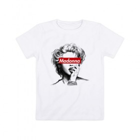 Детская футболка хлопок с принтом Мадонна в Петрозаводске, 100% хлопок | круглый вырез горловины, полуприлегающий силуэт, длина до линии бедер | madonna | pop | мадонна | музыка