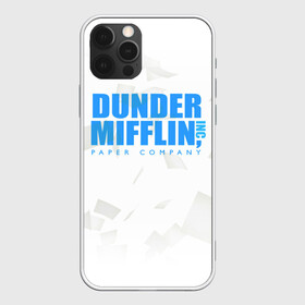 Чехол для iPhone 12 Pro с принтом Dunder Mifflin (The Office) в Петрозаводске, силикон | область печати: задняя сторона чехла, без боковых панелей | Тематика изображения на принте: company | dunder | inc | mifflin | office | paper | the | бумага | бумаги | бумажная | дандер | компания | контора | корпорация | листочки | листы | лого | логотип | миффлин | офис | оффис | сериал | сериалы | символ | синий