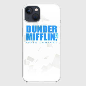 Чехол для iPhone 13 с принтом Dunder Mifflin (The Office) в Петрозаводске,  |  | company | dunder | inc | mifflin | office | paper | the | бумага | бумаги | бумажная | дандер | компания | контора | корпорация | листочки | листы | лого | логотип | миффлин | офис | оффис | сериал | сериалы | символ | синий