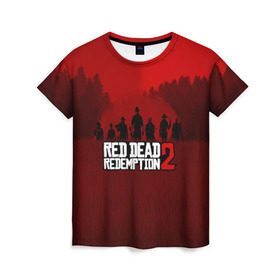 Женская футболка 3D с принтом RED DEAD REDEMPTION 2 в Петрозаводске, 100% полиэфир ( синтетическое хлопкоподобное полотно) | прямой крой, круглый вырез горловины, длина до линии бедер | game | red dead | red dead redemption 2 | redemption 2 | rockstar games | бандиты | дикий запад | игры | ковбои | оружие