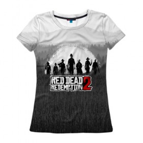 Женская футболка 3D с принтом Red Dead Redemption 2 в Петрозаводске, 100% полиэфир ( синтетическое хлопкоподобное полотно) | прямой крой, круглый вырез горловины, длина до линии бедер | game | red dead | red dead redemption 2 | redemption 2 | rockstar games | бандиты | дикий запад | игры | ковбои | оружие