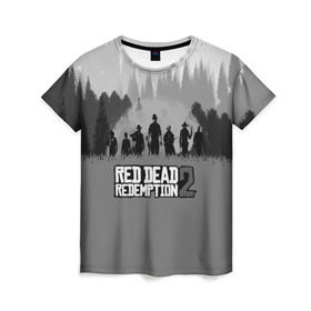 Женская футболка 3D с принтом RED DEAD REDEMPTION 2 в Петрозаводске, 100% полиэфир ( синтетическое хлопкоподобное полотно) | прямой крой, круглый вырез горловины, длина до линии бедер | game | red dead | red dead redemption 2 | redemption 2 | rockstar games | бандиты | дикий запад | игры | ковбои | оружие