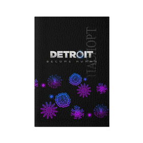 Обложка для паспорта матовая кожа с принтом Новогодний Detroit: Become human в Петрозаводске, натуральная матовая кожа | размер 19,3 х 13,7 см; прозрачные пластиковые крепления | Тематика изображения на принте: 
