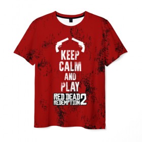Мужская футболка 3D с принтом RDR2 в Петрозаводске, 100% полиэфир | прямой крой, круглый вырез горловины, длина до линии бедер | game | gamer | keep calm | rdr2 | red dead redemption 2 | rockstar studios | игры