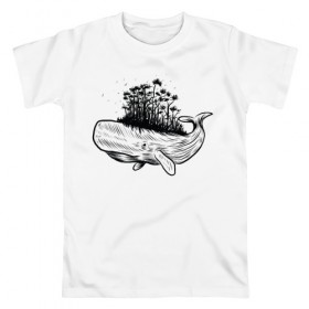 Мужская футболка хлопок с принтом Whale forest в Петрозаводске, 100% хлопок | прямой крой, круглый вырез горловины, длина до линии бедер, слегка спущенное плечо. | абстракция | кит | лес | природа
