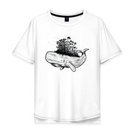 Мужская футболка хлопок Oversize с принтом Whale forest в Петрозаводске, 100% хлопок | свободный крой, круглый ворот, “спинка” длиннее передней части | абстракция | кит | лес | природа