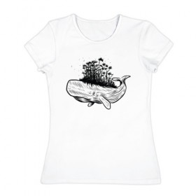 Женская футболка хлопок с принтом Whale forest в Петрозаводске, 100% хлопок | прямой крой, круглый вырез горловины, длина до линии бедер, слегка спущенное плечо | абстракция | кит | лес | природа