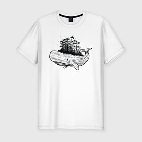 Мужская футболка хлопок Slim с принтом Whale forest в Петрозаводске, 92% хлопок, 8% лайкра | приталенный силуэт, круглый вырез ворота, длина до линии бедра, короткий рукав | абстракция | кит | лес | природа