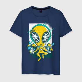 Мужская футболка хлопок с принтом Пришелец в Петрозаводске, 100% хлопок | прямой крой, круглый вырез горловины, длина до линии бедер, слегка спущенное плечо. | грибы | инопланетяне | нло | пришелец | пришельцы | психоделика