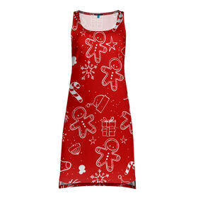 Платье-майка 3D с принтом Новогоднее настроение RED в Петрозаводске, 100% полиэстер | полуприлегающий силуэт, широкие бретели, круглый вырез горловины, удлиненный подол сзади. | настроение | новый год | печенье | подарки