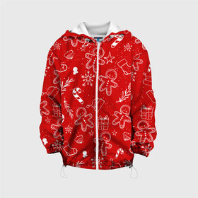 Детская куртка 3D с принтом Новогоднее настроение RED в Петрозаводске, 100% полиэстер | застежка — молния, подол и капюшон оформлены резинкой с фиксаторами, по бокам — два кармана без застежек, один потайной карман на груди, плотность верхнего слоя — 90 г/м2; плотность флисового подклада — 260 г/м2 | настроение | новый год | печенье | подарки