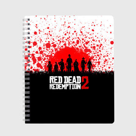 Тетрадь с принтом RED DEAD REDEMPTION 2 в Петрозаводске, 100% бумага | 48 листов, плотность листов — 60 г/м2, плотность картонной обложки — 250 г/м2. Листы скреплены сбоку удобной пружинной спиралью. Уголки страниц и обложки скругленные. Цвет линий — светло-серый
 | game | red dead | red dead redemption 2 | redemption 2 | rockstar games | бандиты | дикий запад | игры | ковбои | оружие