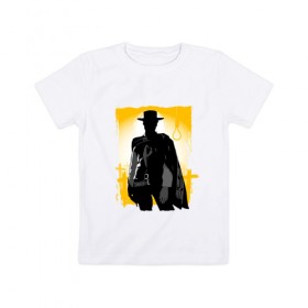 Детская футболка хлопок с принтом Клинт Иствуд в Петрозаводске, 100% хлопок | круглый вырез горловины, полуприлегающий силуэт, длина до линии бедер | актер | вестерн | дикий запад | кино | клинт иствуд | ковбой | солнце | стрелок | человек | шляпа