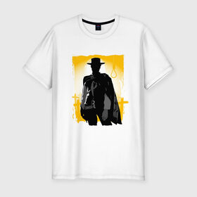Мужская футболка премиум с принтом Клинт Иствуд в Петрозаводске, 92% хлопок, 8% лайкра | приталенный силуэт, круглый вырез ворота, длина до линии бедра, короткий рукав | актер | вестерн | дикий запад | кино | клинт иствуд | ковбой | солнце | стрелок | человек | шляпа