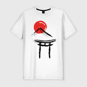 Мужская футболка хлопок Slim с принтом Японский стиль в Петрозаводске, 92% хлопок, 8% лайкра | приталенный силуэт, круглый вырез ворота, длина до линии бедра, короткий рукав | азия | восток | путешествия | сакура | япония