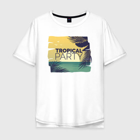 Мужская футболка хлопок Oversize с принтом Тропическое лето в Петрозаводске, 100% хлопок | свободный крой, круглый ворот, “спинка” длиннее передней части | Тематика изображения на принте: лето | море | отдых | пальма | песок | пляж | путешествия | солнце