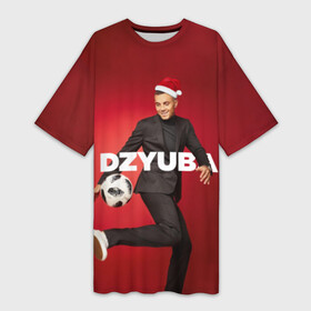 Платье-футболка 3D с принтом Новогодний Дзюба в Петрозаводске,  |  | Тематика изображения на принте: new yaer | артем дзюба | дзюба | зима футбол | новый год | новый год футбол | футбол | футбол новый год