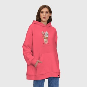 Худи SuperOversize хлопок с принтом I Love Icecream в Петрозаводске, 70% хлопок, 30% полиэстер, мягкий начес внутри | карман-кенгуру, эластичная резинка на манжетах и по нижней кромке, двухслойный капюшон
 | icecream | любовь | мороженое | сладость