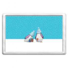Магнит 45*70 с принтом Милые пингвинчики в Петрозаводске, Пластик | Размер: 78*52 мм; Размер печати: 70*45 | Тематика изображения на принте: christmas | new | pinguin | snow | snowflakes | winter | xmas | year | год | зима | новый | пингвин | рождество | снег | снежинки