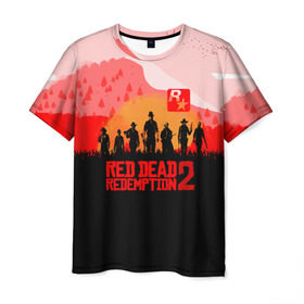 Мужская футболка 3D с принтом RED DEAD REDEMPTION 2 в Петрозаводске, 100% полиэфир | прямой крой, круглый вырез горловины, длина до линии бедер | game | red dead | red dead redemption 2 | redemption 2 | rockstar games | бандиты | дикий запад | игры | ковбои | оружие