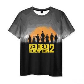 Мужская футболка 3D с принтом RED DEAD REDEMPTION 2 в Петрозаводске, 100% полиэфир | прямой крой, круглый вырез горловины, длина до линии бедер | dead | game | red dead redemption 2 | redemption 2 | rockstar games | бандиты | дикий запад | игры | ковбои | оружие