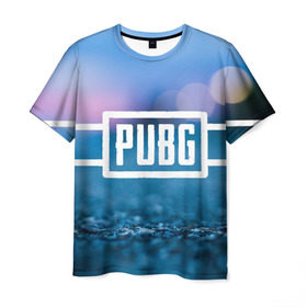 Мужская футболка 3D с принтом PUBG light blue в Петрозаводске, 100% полиэфир | прямой крой, круглый вырез горловины, длина до линии бедер | pubg | игра | лого | пубг | светлый | стрелялка | шутер