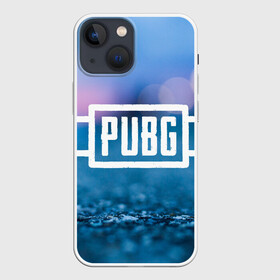 Чехол для iPhone 13 mini с принтом PUBG light blue в Петрозаводске,  |  | pubg | игра | лого | пубг | светлый | стрелялка | шутер