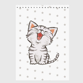 Скетчбук с принтом Милейший Котик в Петрозаводске, 100% бумага
 | 48 листов, плотность листов — 100 г/м2, плотность картонной обложки — 250 г/м2. Листы скреплены сверху удобной пружинной спиралью | Тематика изображения на принте: cat | cats | cute | kitten | kitty | pussy | smile | звезды | кот | котенок | котик | котики | коты | котята | кошечка | кошечки | кошка | кошки | милая | милота | милый | полосатый | смеется | улыбается | улыбака | улыбка