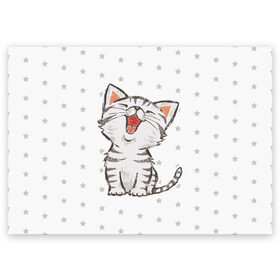 Поздравительная открытка с принтом Милейший Котик в Петрозаводске, 100% бумага | плотность бумаги 280 г/м2, матовая, на обратной стороне линовка и место для марки
 | cat | cats | cute | kitten | kitty | pussy | smile | звезды | кот | котенок | котик | котики | коты | котята | кошечка | кошечки | кошка | кошки | милая | милота | милый | полосатый | смеется | улыбается | улыбака | улыбка