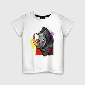 Детская футболка хлопок с принтом Носорог в Петрозаводске, 100% хлопок | круглый вырез горловины, полуприлегающий силуэт, длина до линии бедер | 