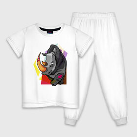 Детская пижама хлопок с принтом Носорог в Петрозаводске, 100% хлопок |  брюки и футболка прямого кроя, без карманов, на брюках мягкая резинка на поясе и по низу штанин
 | 