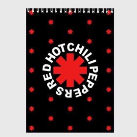 Скетчбук с принтом Red Hot Chili Peppers в Петрозаводске, 100% бумага
 | 48 листов, плотность листов — 100 г/м2, плотность картонной обложки — 250 г/м2. Листы скреплены сверху удобной пружинной спиралью | chili | cross | hot | logo | music | peppers | red | red hot chili peppers | rhcp | rock | star | symbol | звезда | звездочка | красная | красный | крест | логотип | музыка | перцы | рок | символ | цветок | цветочек | чили