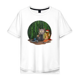 Мужская футболка хлопок Oversize с принтом IT - кот в Петрозаводске, 100% хлопок | свободный крой, круглый ворот, “спинка” длиннее передней части | birdborn | it | компьютер | кот | подарок | программист | профессия