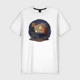 Мужская футболка хлопок Slim с принтом IT - кот в Петрозаводске, 92% хлопок, 8% лайкра | приталенный силуэт, круглый вырез ворота, длина до линии бедра, короткий рукав | birdborn | it | админ | подарок | программист | профессия | работа