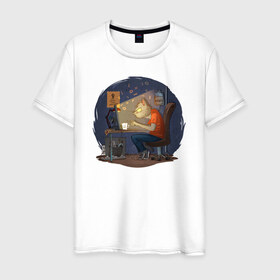 Мужская футболка хлопок с принтом IT - кот в Петрозаводске, 100% хлопок | прямой крой, круглый вырез горловины, длина до линии бедер, слегка спущенное плечо. | birdborn | it | админ | подарок | программист | профессия | работа