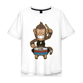 Мужская футболка хлопок Oversize с принтом Обезьяна и барабан в Петрозаводске, 100% хлопок | свободный крой, круглый ворот, “спинка” длиннее передней части | барабан | обезьяны | рок