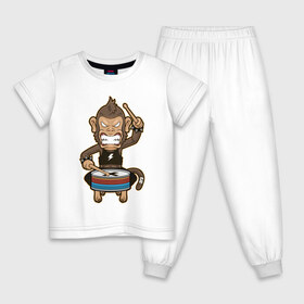 Детская пижама хлопок с принтом Обезьяна и барабан в Петрозаводске, 100% хлопок |  брюки и футболка прямого кроя, без карманов, на брюках мягкая резинка на поясе и по низу штанин
 | барабан | обезьяны | рок