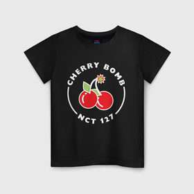 Детская футболка хлопок с принтом Cherry Bomb в Петрозаводске, 100% хлопок | круглый вырез горловины, полуприлегающий силуэт, длина до линии бедер | 127 | bomb | cherry | k pop | korea | kpop | nct | pop | бомб | бомба | вишневая | корейцы | корея | нст | черри