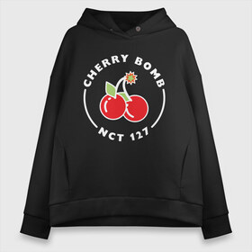 Женское худи Oversize хлопок с принтом Cherry Bomb в Петрозаводске, френч-терри — 70% хлопок, 30% полиэстер. Мягкий теплый начес внутри —100% хлопок | боковые карманы, эластичные манжеты и нижняя кромка, капюшон на магнитной кнопке | 127 | bomb | cherry | k pop | korea | kpop | nct | pop | бомб | бомба | вишневая | корейцы | корея | нст | черри