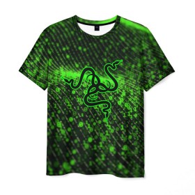 Мужская футболка 3D с принтом RAZER в Петрозаводске, 100% полиэфир | прямой крой, круглый вырез горловины, длина до линии бедер | Тематика изображения на принте: 101 | brand | company | gamer | green | logo | mamba | naga | player | razer | rzr | snake | бренд | железо | зеленый | змея | компания | лого | рейзер | софт