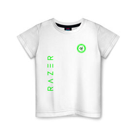 Детская футболка хлопок с принтом RAZER в Петрозаводске, 100% хлопок | круглый вырез горловины, полуприлегающий силуэт, длина до линии бедер | 101 | brand | company | gamer | green | logo | mamba | naga | player | razer | rzr | snake | бренд | железо | зеленый | змея | компания | лого | рейзер | софт