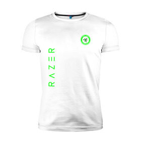Мужская футболка премиум с принтом RAZER в Петрозаводске, 92% хлопок, 8% лайкра | приталенный силуэт, круглый вырез ворота, длина до линии бедра, короткий рукав | 101 | brand | company | gamer | green | logo | mamba | naga | player | razer | rzr | snake | бренд | железо | зеленый | змея | компания | лого | рейзер | софт